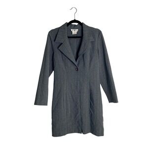 Vtg 90s DBY Pinstripe Blazer Dress Mini Longline Tailored Jacket Dark Academia S